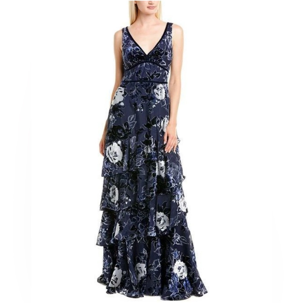 Marchesa Navy and White Floral Maxi Dress